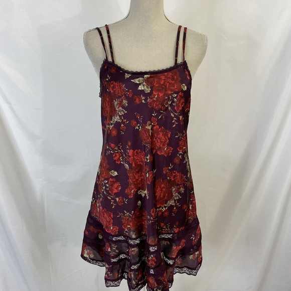 Intimately Free People Dress Satine Red Floral Lace Satin Slip Womens SMALL - Picture 2 of 6